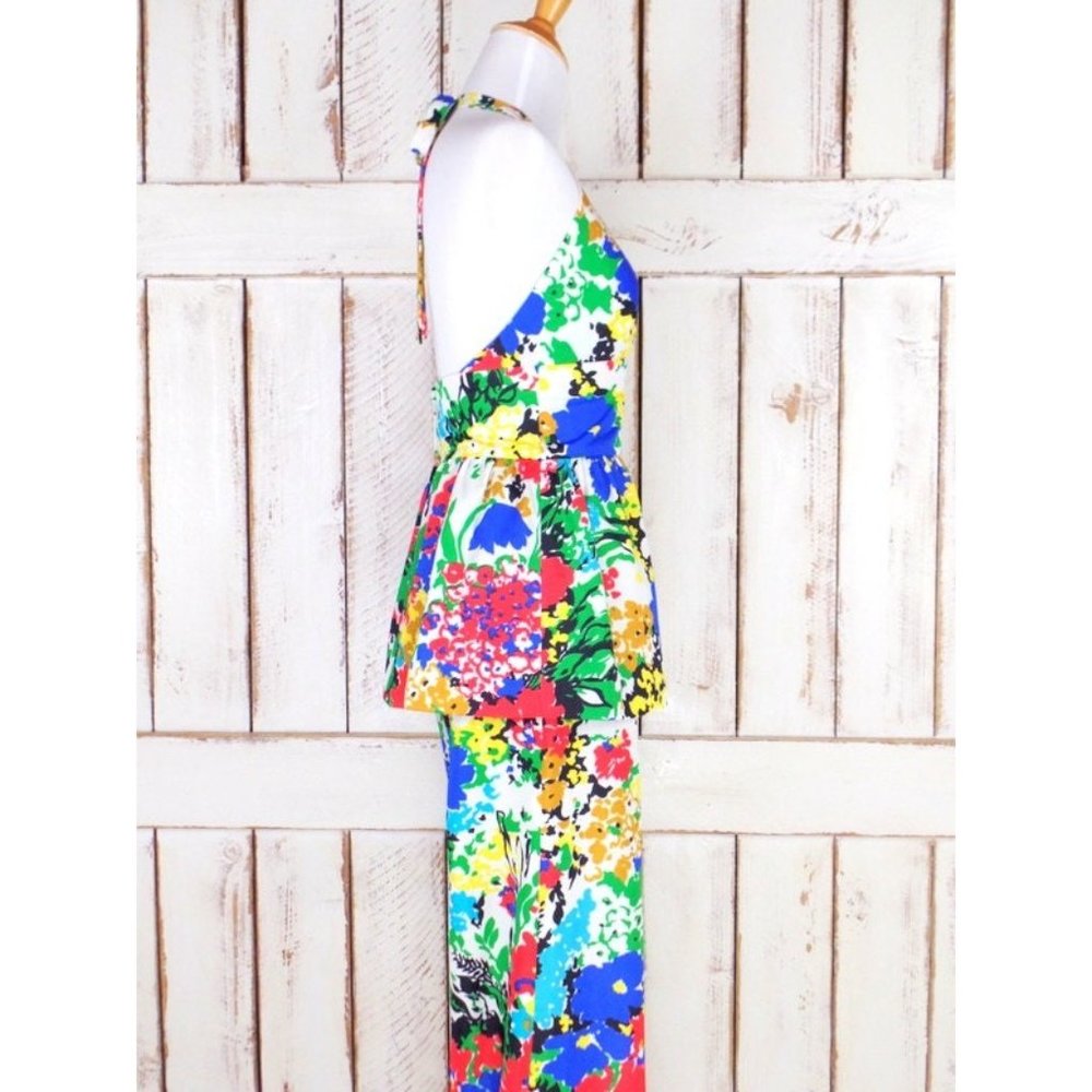 60s vintage Sundays Child California bright op art floral two piece pantsuit - Picture 2 of 5